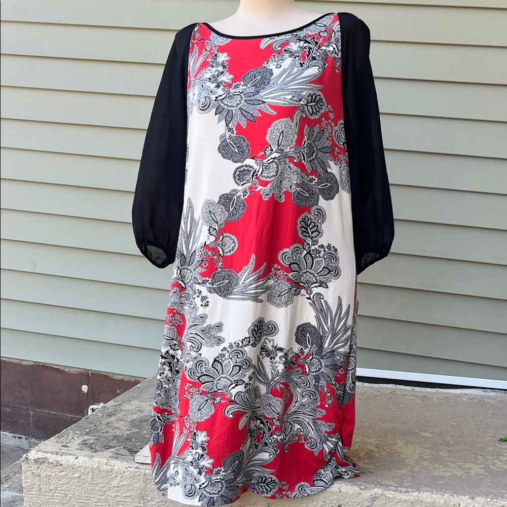 New Chic Red and Black paisley three-quarter Sleeve Dress by Weston wear